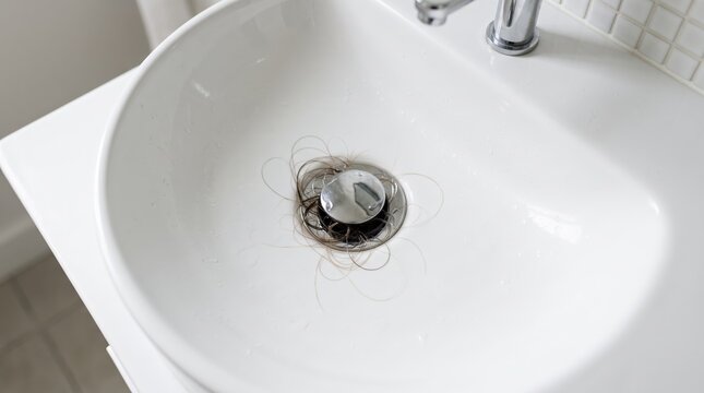 Clogged bathroom sink drain filled with hair, illustrating common household plumbing issues requiring maintenance or professional cleaning services