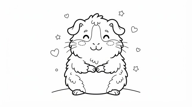 Cute cartoon guinea pig coloring page for kids