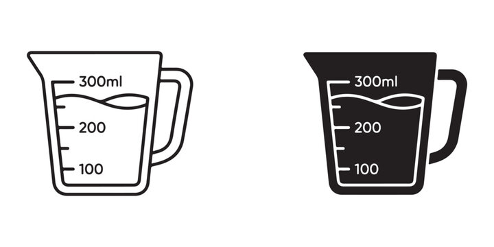 measuring cups with different colored liquids illustrating volume levels of 100 to 300 milliliters isolated on transparent background