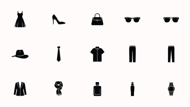 Fashion icons for clothing accessories with displays collection black icons white background collection 16 sunglasses handbag