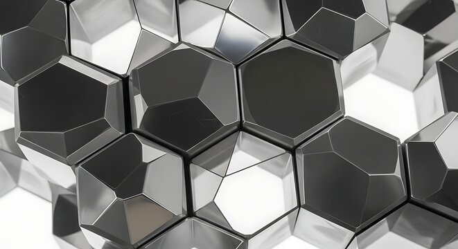 Abstract hexagonal pattern of reflective metal modern geometric design