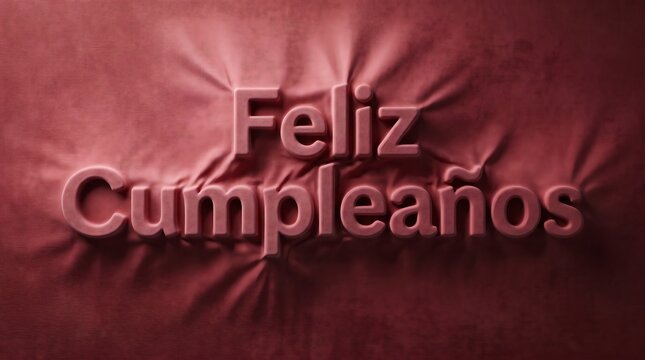 Embossed Feliz Cumpleanos Text On Textured Dark Red Fabric