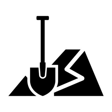 Shovel digging into earth pile icon symbol