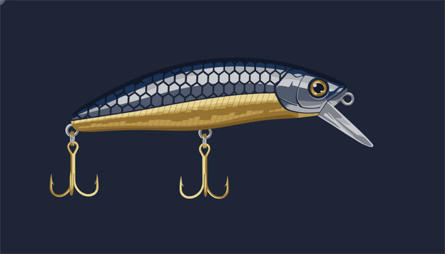 Professional fishing crankbait features a metallic blue and gold body pattern with a sharp hook system designed for attracting deep water game fish species.