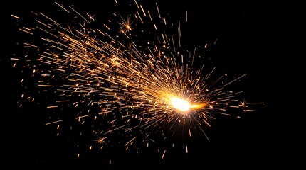 Obraz premium Bright golden sparks and firework explosion on black background