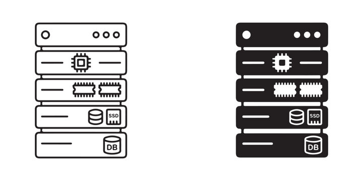 comparison of server rack components with CPU processor memory SSD and database storage units