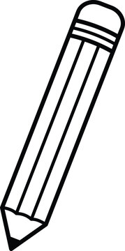 Minimalist black and white vector illustration depicting a sharpened wooden pencil with a clean eraser for creative office design projects