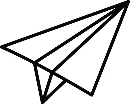 Minimalist paper airplane vector illustration featuring clean bold black outlines on a pure white background for creative design project needs