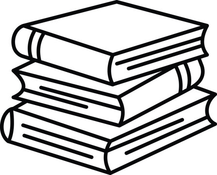 Stack of educational books rendered as a clean black and white vector graphic illustration suitable for academic design project use