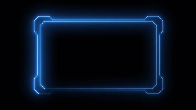 Blue neon glowing frame animation loop with sci-fi HUD elements on dark background