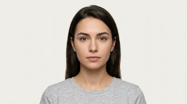 Professional and authentic portrait photography of a woman for a biometric passport photo