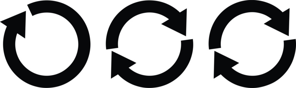 Circular arrows vector icon set showing refresh repeat update recycle reload reset process loop load motion sync rotation