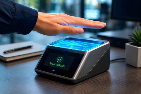 Palm scan biometric verification on access terminal
