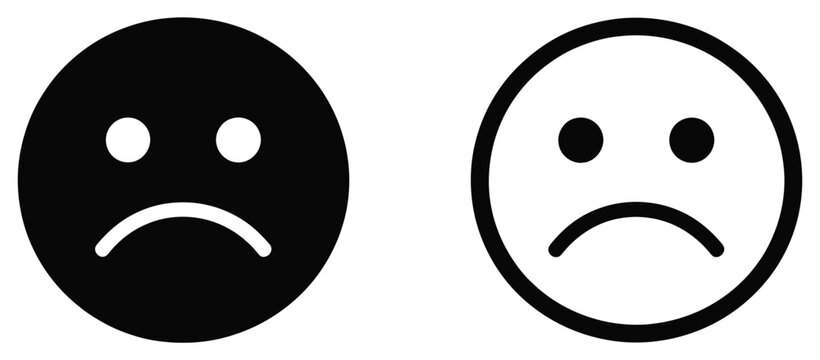 Sad Face Icon Set, Frowny Expression, Negative Emotion, Poor Rating, Customer Dissatisfaction, and Unhappy Mood Symbols, Vector, Designs