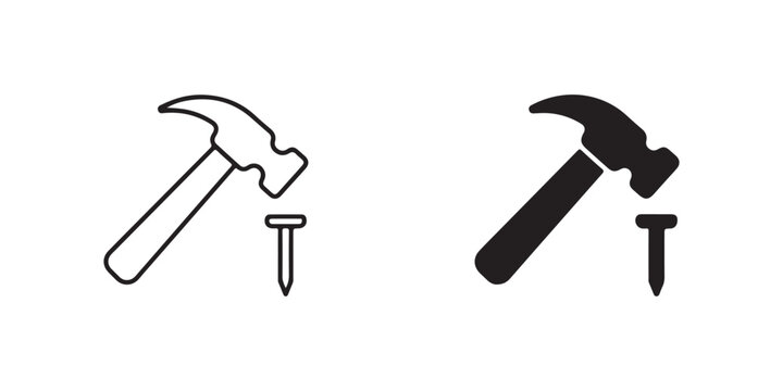 hammer and nail icon set isolated on transparent background for graphic design projects