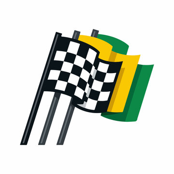 Checkered Flag and Green Yellow Flag Illustration.