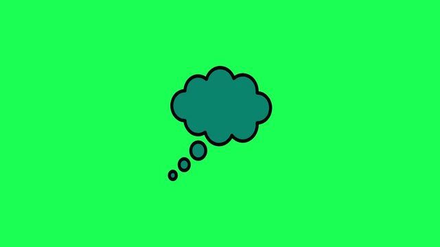 A dark teal thought bubble icon isolated on a bright green background for creative communication and design projects