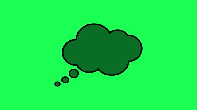 A dark green thought bubble icon isolated on a vibrant bright green background for creative design projects