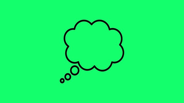 A black outline of a thought bubble isolated on a vibrant solid green background for creative design