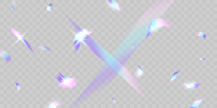 Colorful light and confetti effects, zigzag falling from the top of the beam, swirl vector.