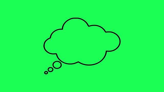 A simple black outline of a thought bubble isolated on a bright vibrant green background