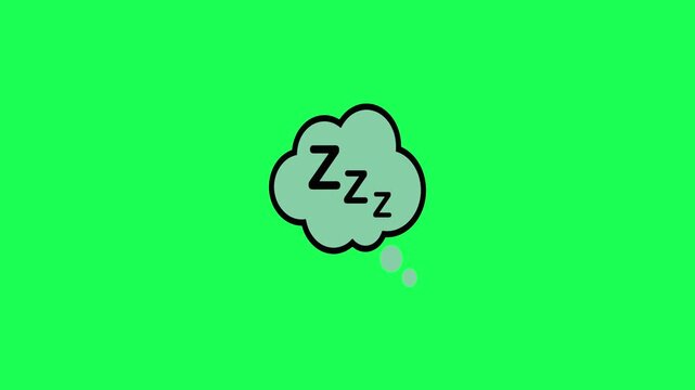 A simple cartoon thought bubble icon with zzz letters representing sleep or dreaming on a green background