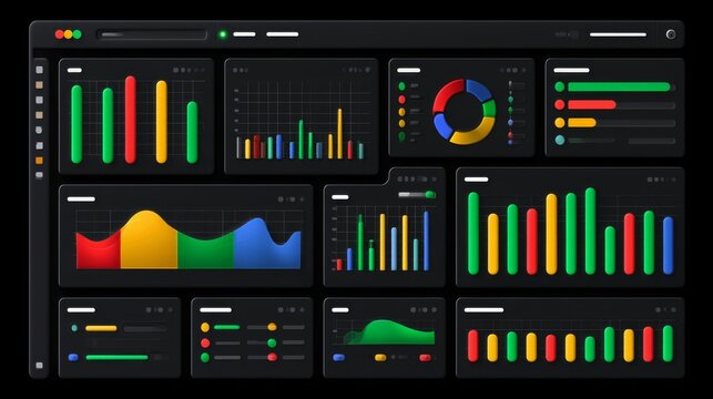Colorful Dashboard Concepts with Various Charts and Graphs for Data Visualization in Modern User Interfaces