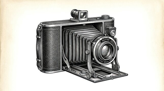 Vintage folding camera with bellows and viewfinder