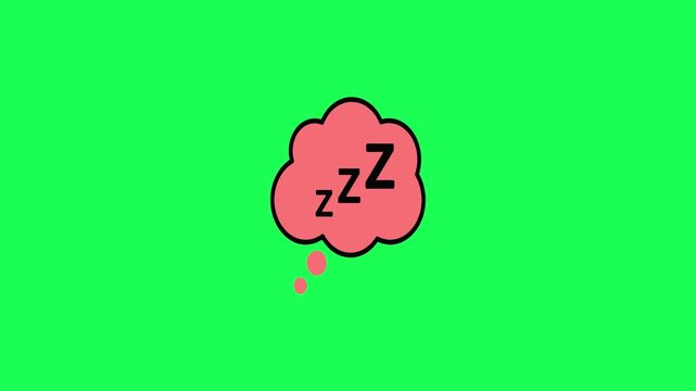 A pink thought bubble icon with black zzz letters representing sleep or dreaming on a green background