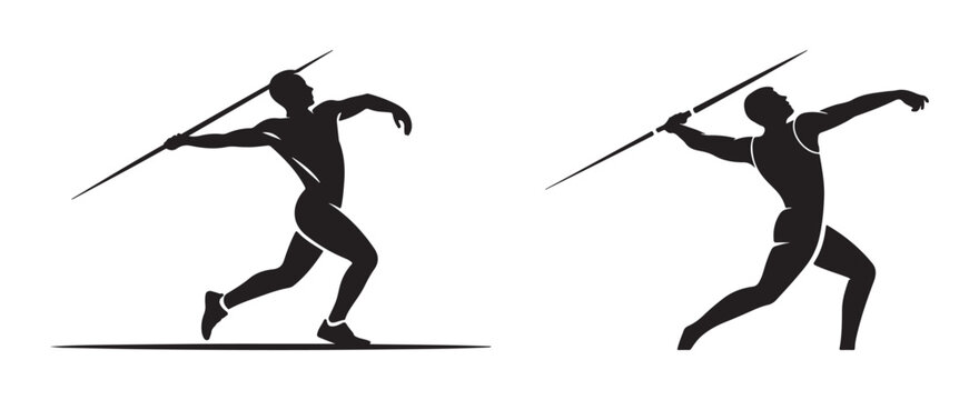 Javelin Thrower Silhouette Throwing Javelin Isolated Vector Illustration