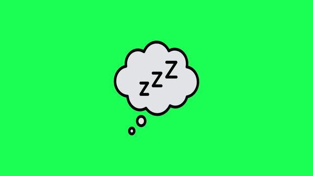 A simple flat icon of a grey thought bubble with z letters representing sleep on a green background