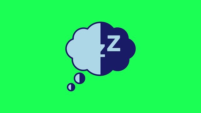 Minimalist graphic icon of a split color thought bubble with sleeping zzz letters on a green background