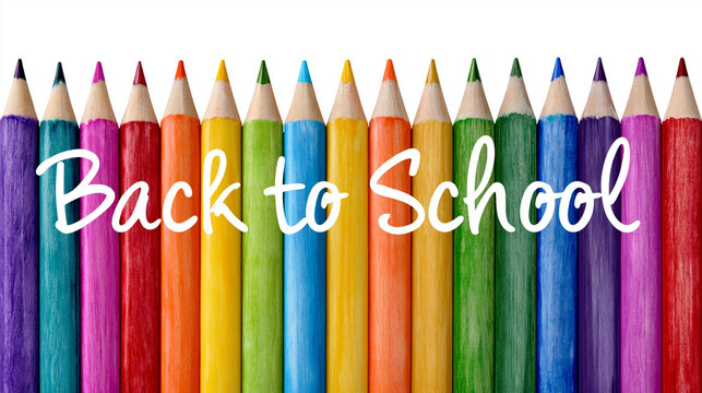 A poster or banner design with a set of colored pencils isolated on white background with a text back to school