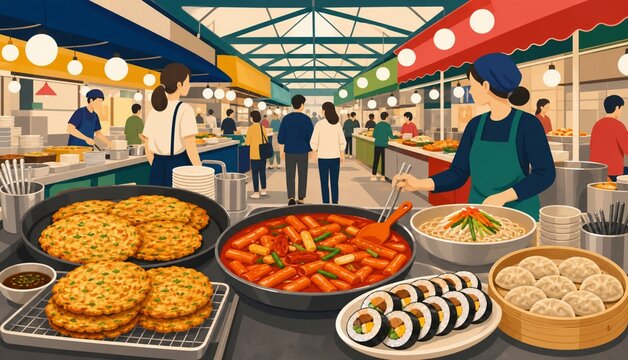 Traditional Korean Street Food at Gwangjang Market in Seoul