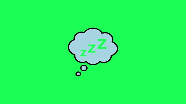 A simple flat vector icon of a thought bubble representing sleep or dreaming on a green background