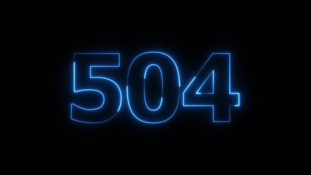 Abstract beautiful blue color neon 504 number icon illustration. Glowing neon countdown number sign background.