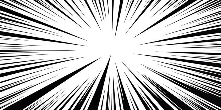 Manga speed lines background, black and white comic zoom effect, radial motion blur for action scenes and anime posters