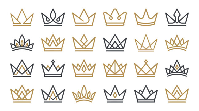 Royal Crown Collection Icon Set Vector Illustration