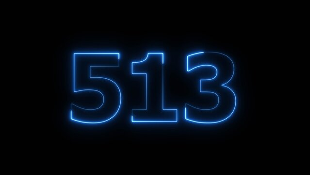Abstract beautiful blue color neon 513 number icon illustration. Glowing neon countdown number sign background.