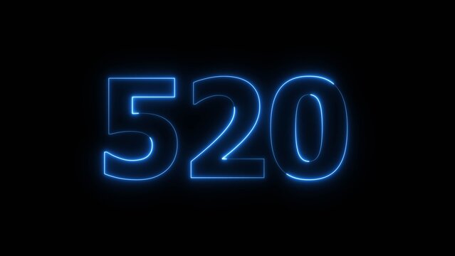 Abstract beautiful blue color neon 520 number icon illustration. Glowing neon countdown number sign background.