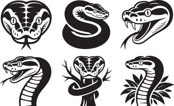 Snake and python head collection featuring aggressive serpents for reptile themed branding and art.