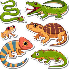 Naklejka premium World Animal Day Wildlife Character Sticker Collection Featuring Cute Animal Friends And Environmental Awareness Graphics
