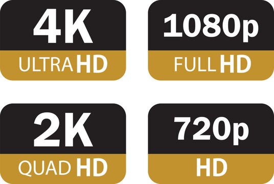 Resolution badges displaying 4K 1080p 2K and 720p video quality on a white background