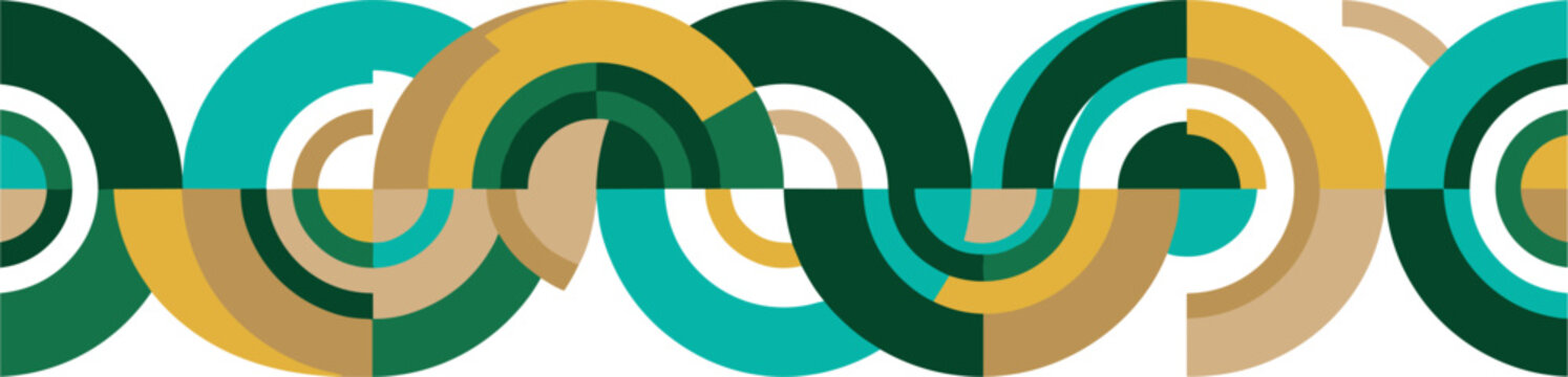 Abstract Geometric Seamless Border with Colorful Overlapping Concentric Circles and Semi Circles Vector Design for Headers, Ribbons, and Fabric Patterns