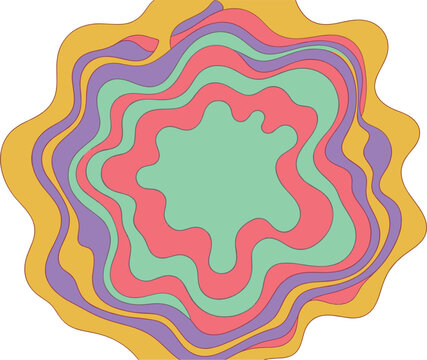 Abstract Colorful Retro Groovy Wavy Circle Background Vector Element for Trendy Psychadelic Graphic Designs, Posters, Textures, and Creative Digital Art