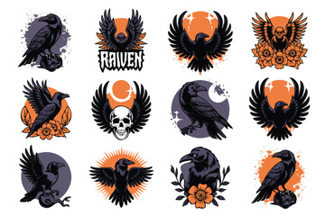 Naklejka premium Raven Collection vector illustration isolated on white background