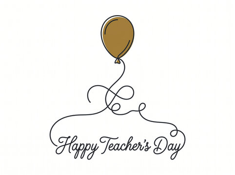 Happy Teacher's Day text with gold balloon and swirling line art for greeting card and celebration design.