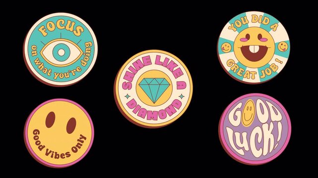 Y2K retro good luck and great job quote stickers animation