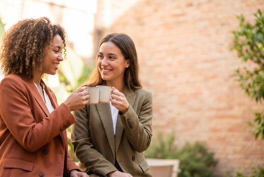 Woman smiling while making phone call outdoors at golden hour