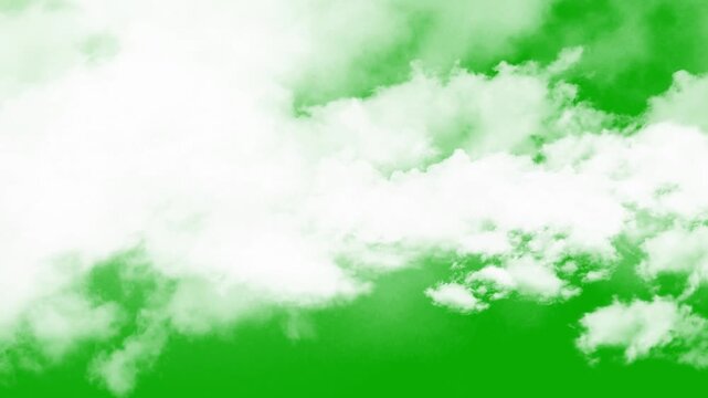 Realistic flying clouds on green screen. White fluffy clouds moving seamless animation. 4k Cloud green screen stock video, cloud zoom shoot Transition motion graphic effects. 